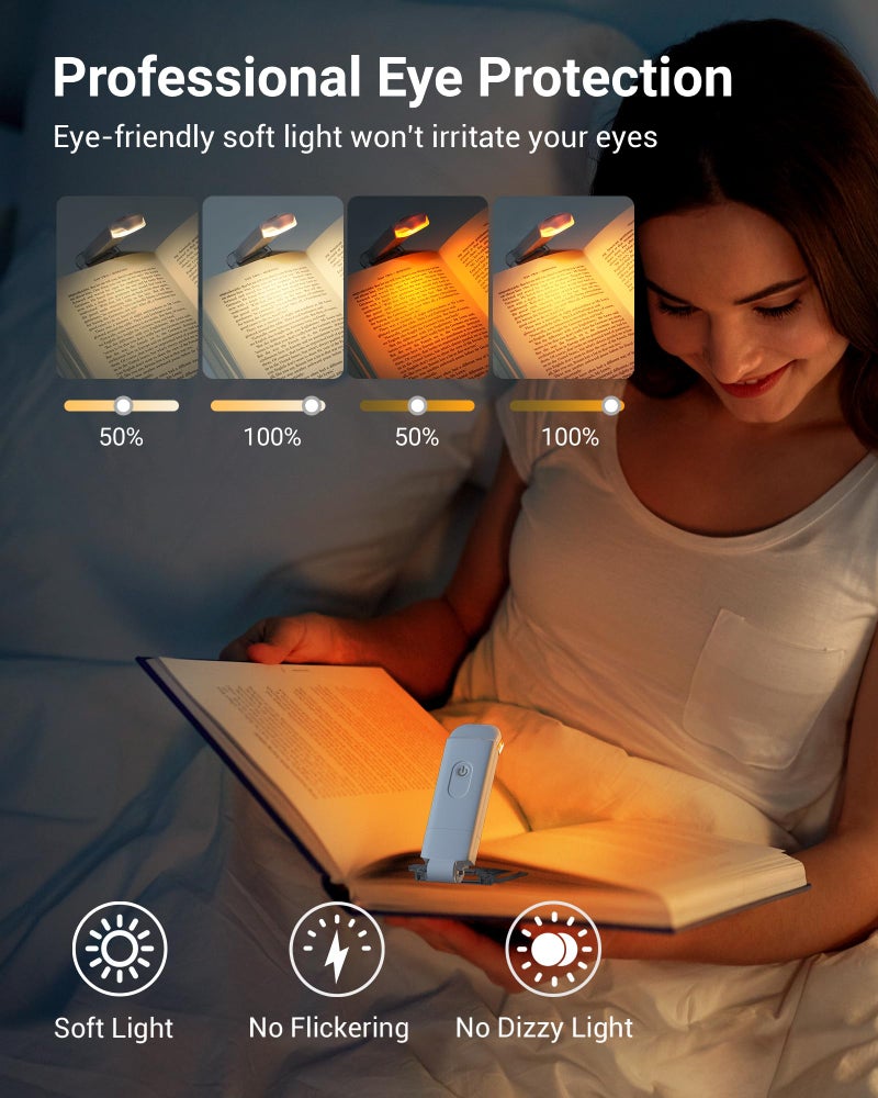 DEWENWILS Book Reading Light, Rechargeable Booklight for Reading at Night, Clip on LED Book for Kids, Bookworms, Blue Light Blocking, 4 Brightness Adjustable for Eye Care (White) - Image 2